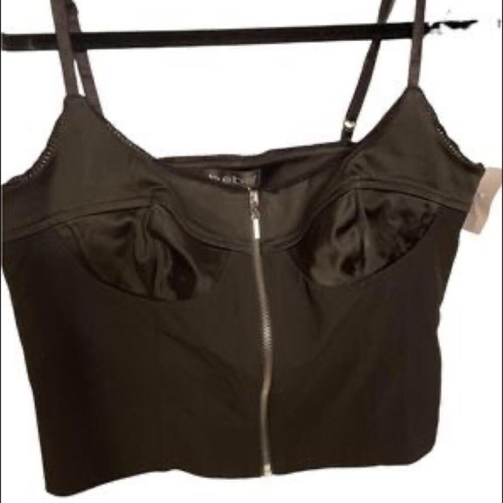 Bebe black cropped full zip bustier top size large Y2K